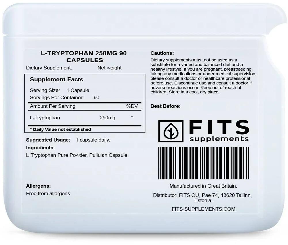 L-Tryptophan 250mg 90 capsules - FITS Dietary Supplements
