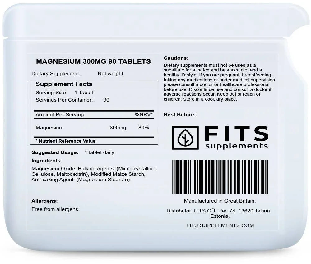 Magnesium 300mg 90 tablets - FITS Dietary Supplements