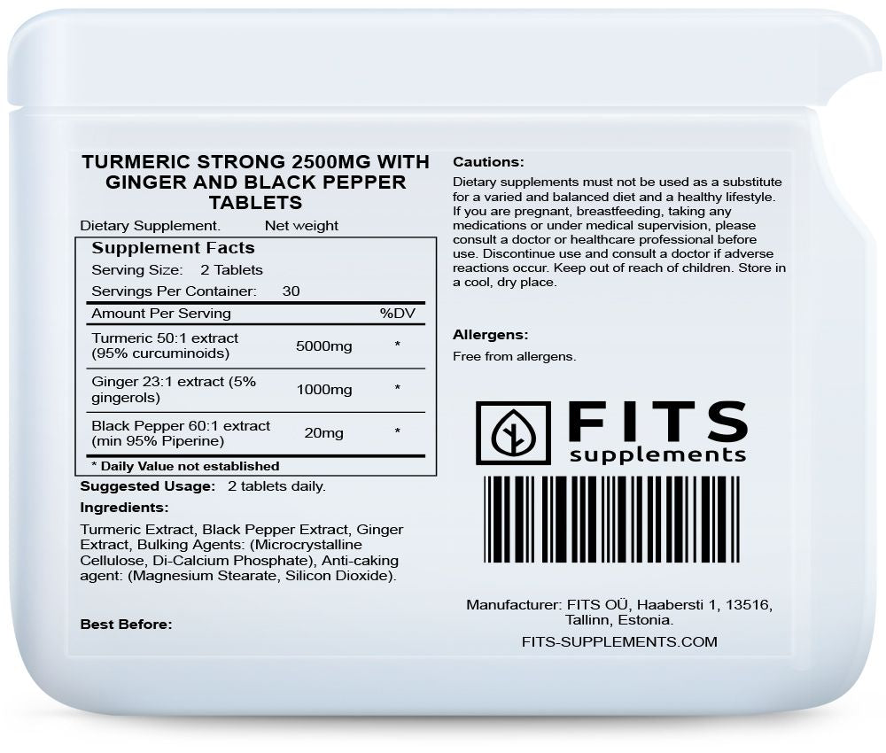 FITS Kurkuma Strong 2500mg gyömbérrel és fekete borssal 60 tabletta - 2