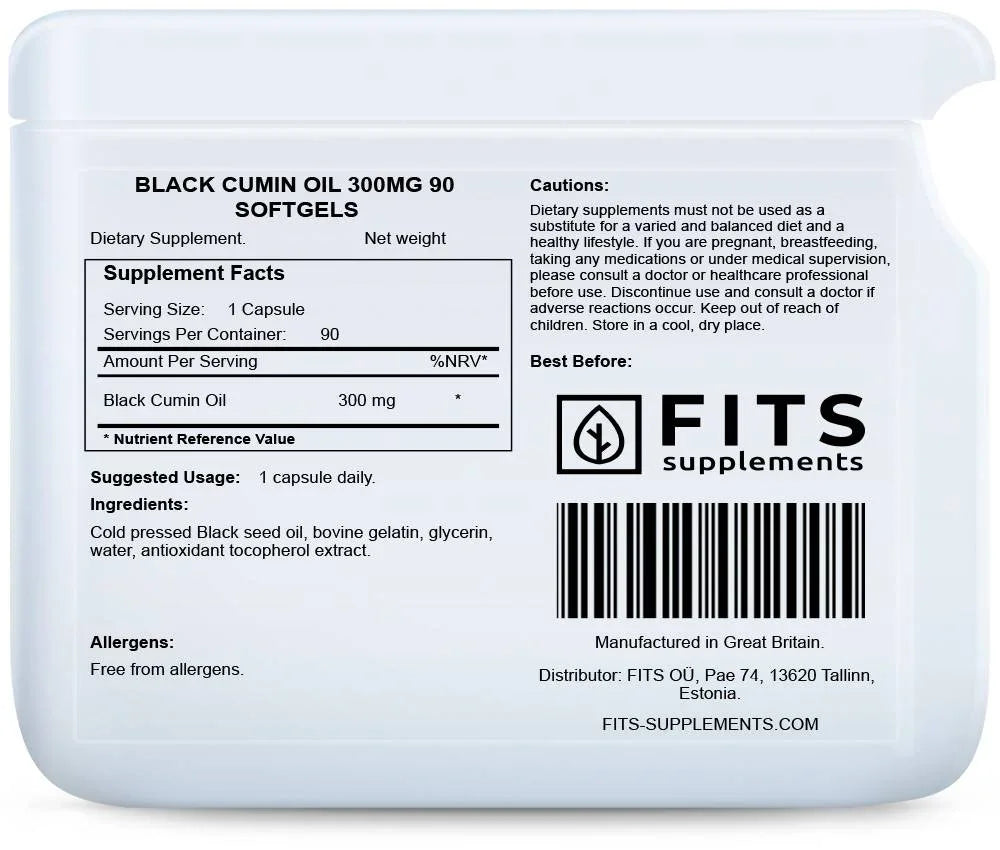 Black Cumin Oil 300mg 90 softgels - FITS Dietary Supplements