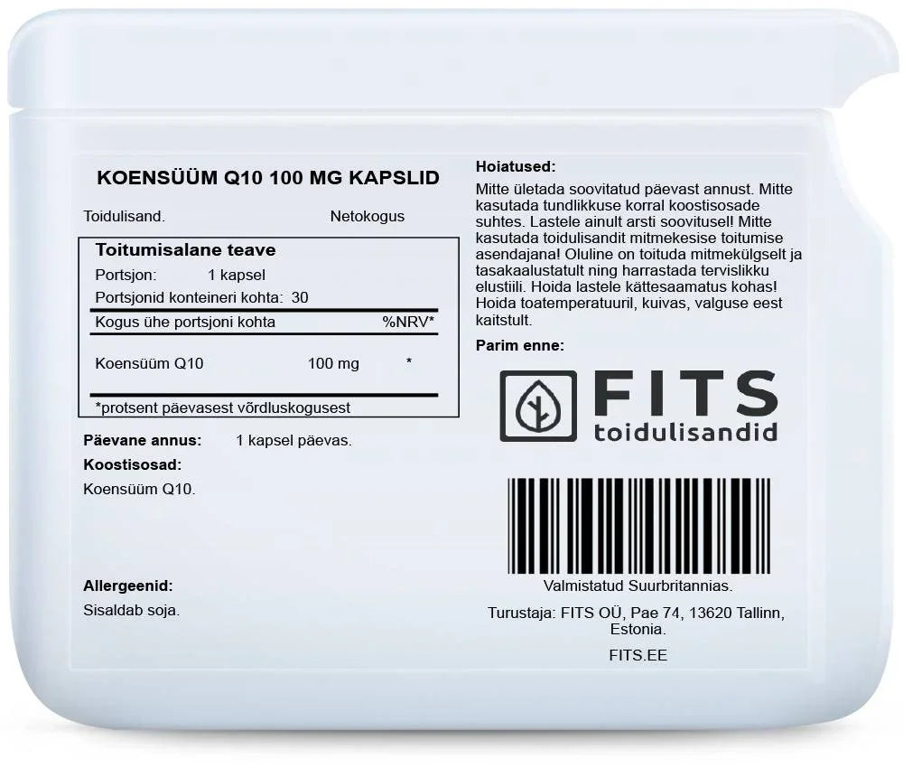 Coenzyme Q10 100mg 30 softgels - FITS Dietary Supplements