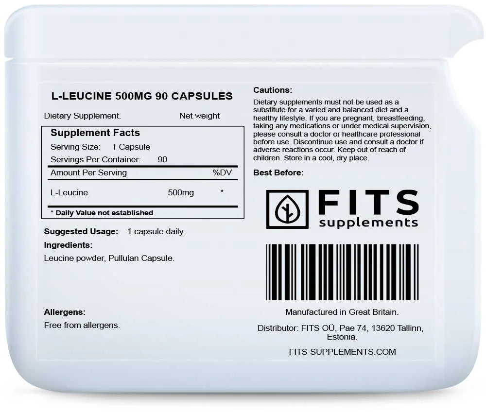 L-Leucine 500mg 90 capsules - FITS Dietary Supplements