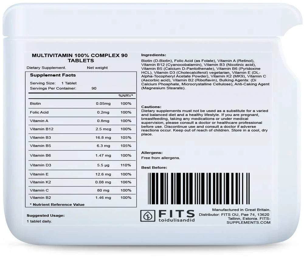 Multivitamin 100% Complex 90 tablets - FITS Dietary Supplements