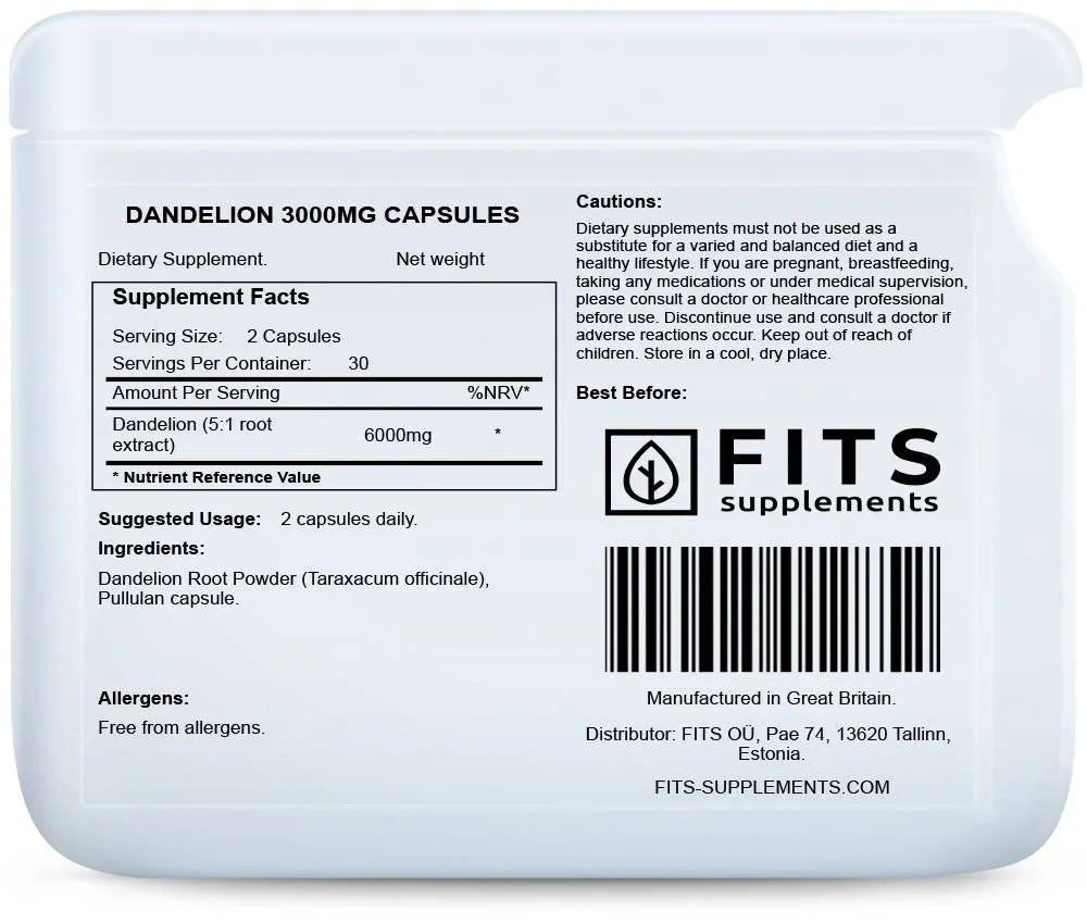 Dandelion 3000mg 60 capsules - FITS Dietary Supplements