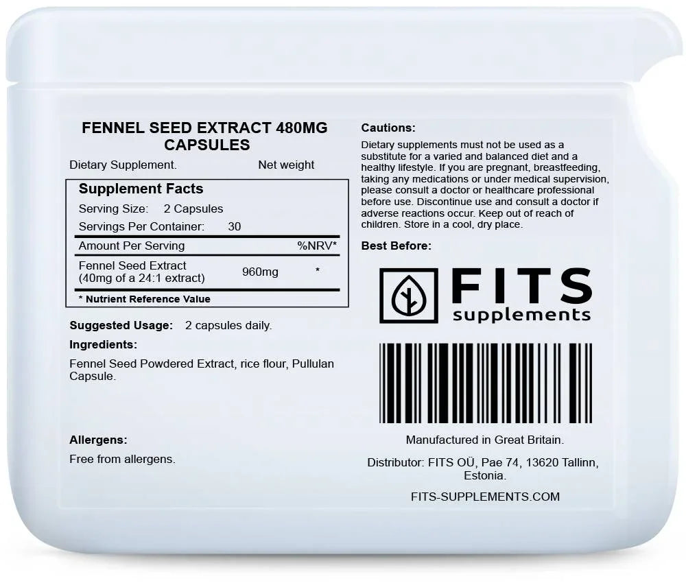 Fennel Seed Extract 480mg 60 capsules - FITS Dietary Supplements