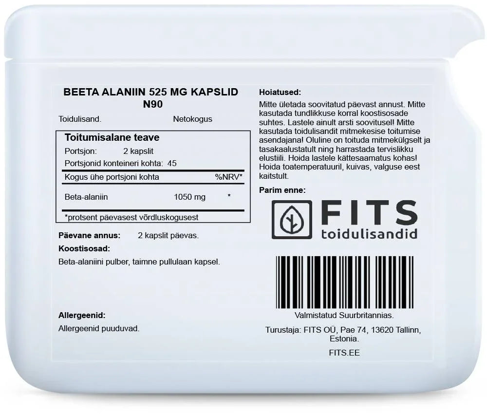 Beta Alanine 525mg 90 capsules - FITS Dietary Supplements