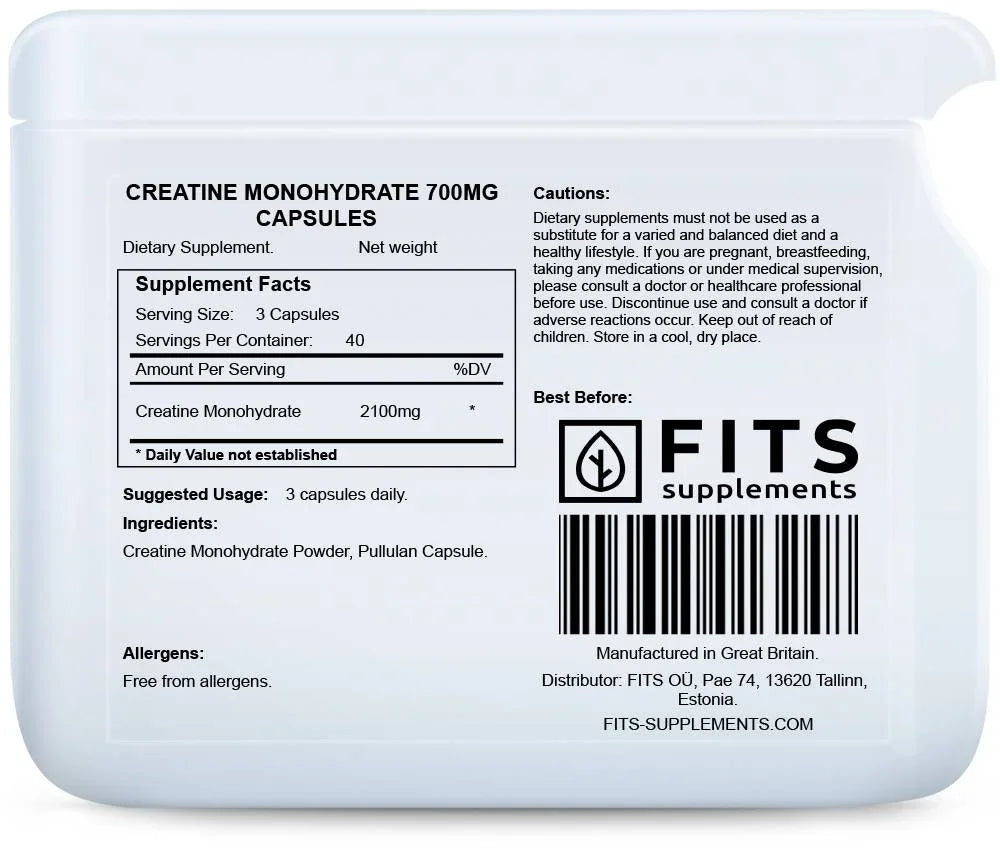 Creatine Monohydrate 700mg 120 capsules - FITS Dietary Supplements