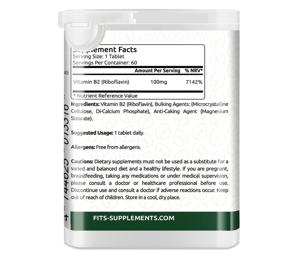 Vitamin B2 100mg (Riboflavin) 60 tablets