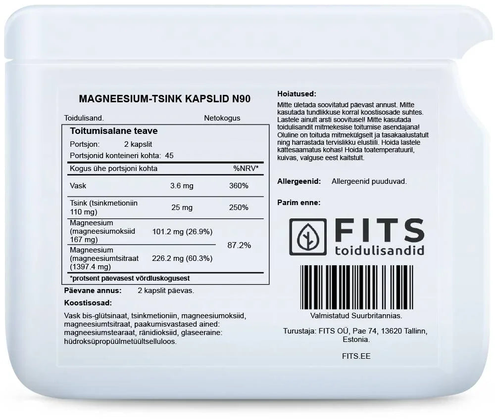 Magnesium and Zinc 90 capsules - FITS Dietary Supplements