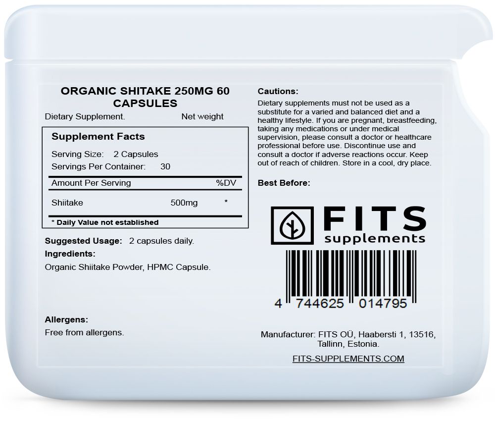 Organic Shiitake 250mg 60 capsules