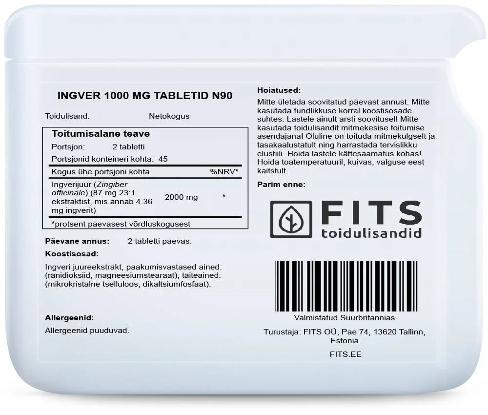 Ginger 1000mg 90 tablets - FITS Dietary Supplements