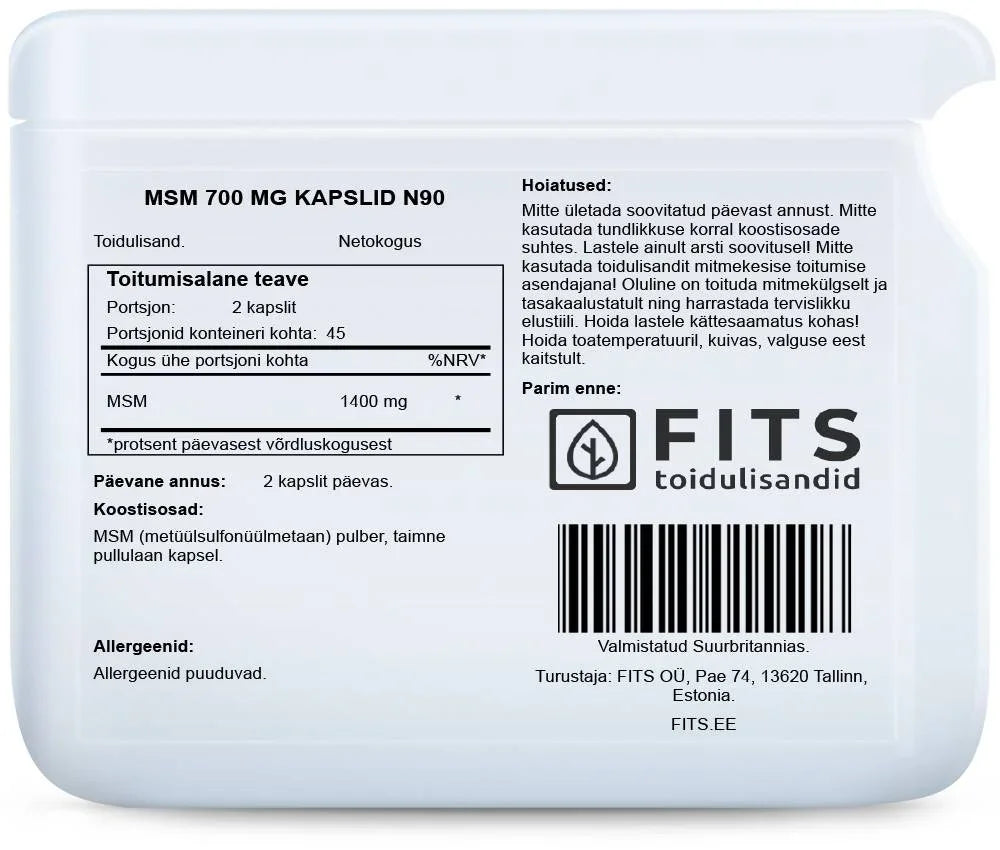 MSM 700mg 90 capsules - FITS Dietary Supplements
