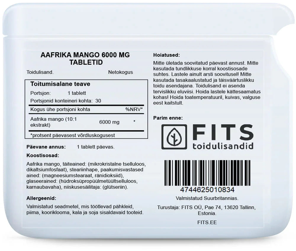 African Green Mango 6000mg 30 tablets - FITS Dietary Supplements