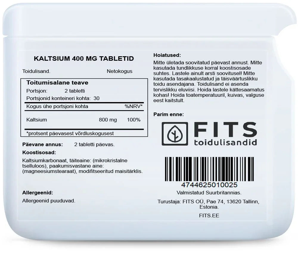 Calcium 400mg 60 tablets - FITS Dietary Supplements