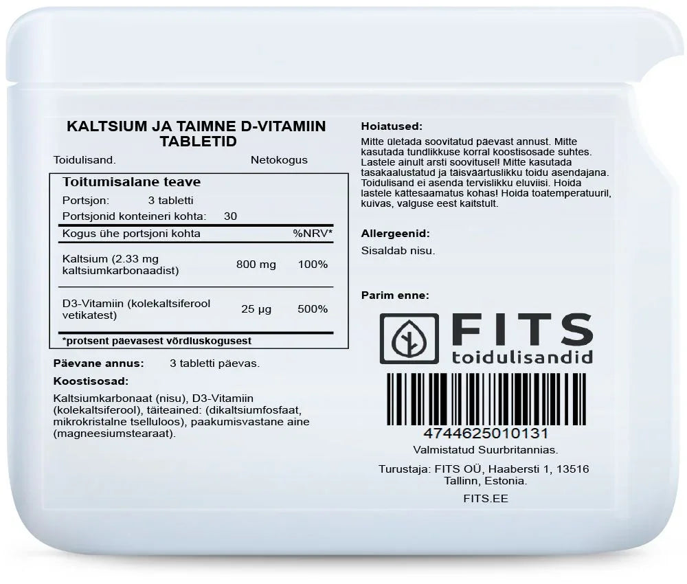 Calcium and Vegan Vitamin D 90 tablets - FITS Dietary Supplements