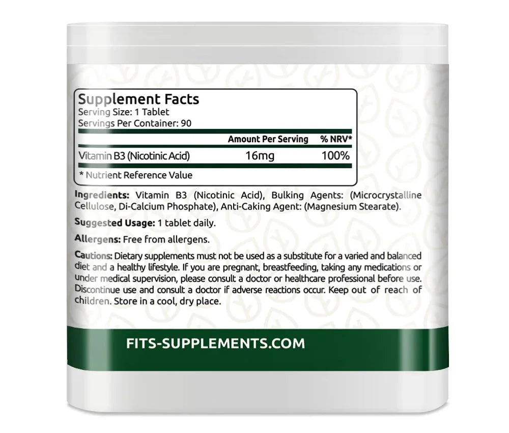 Vitamin B3 16mg (Niacin) 90 tablets - FITS Dietary Supplements