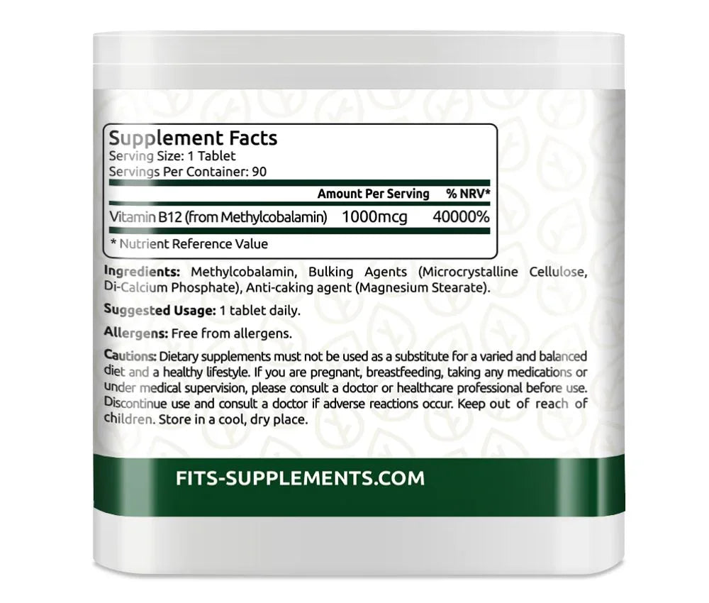 Vitamin B12 1000mcg 90 tablets - FITS Dietary Supplements