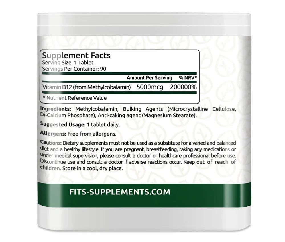 Vitamin B12 Strong 5000mcg 90 tablets - FITS Dietary Supplements