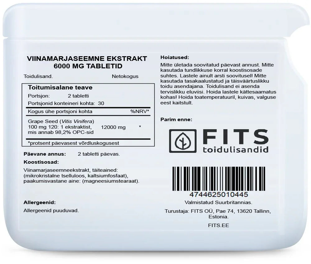 Grape Seed Extract 6000mg 60 tablets - FITS Dietary Supplements