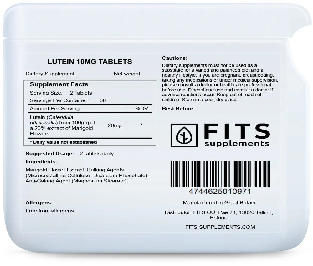 Lutein 10mg 60 tablets - FITS Dietary Supplements