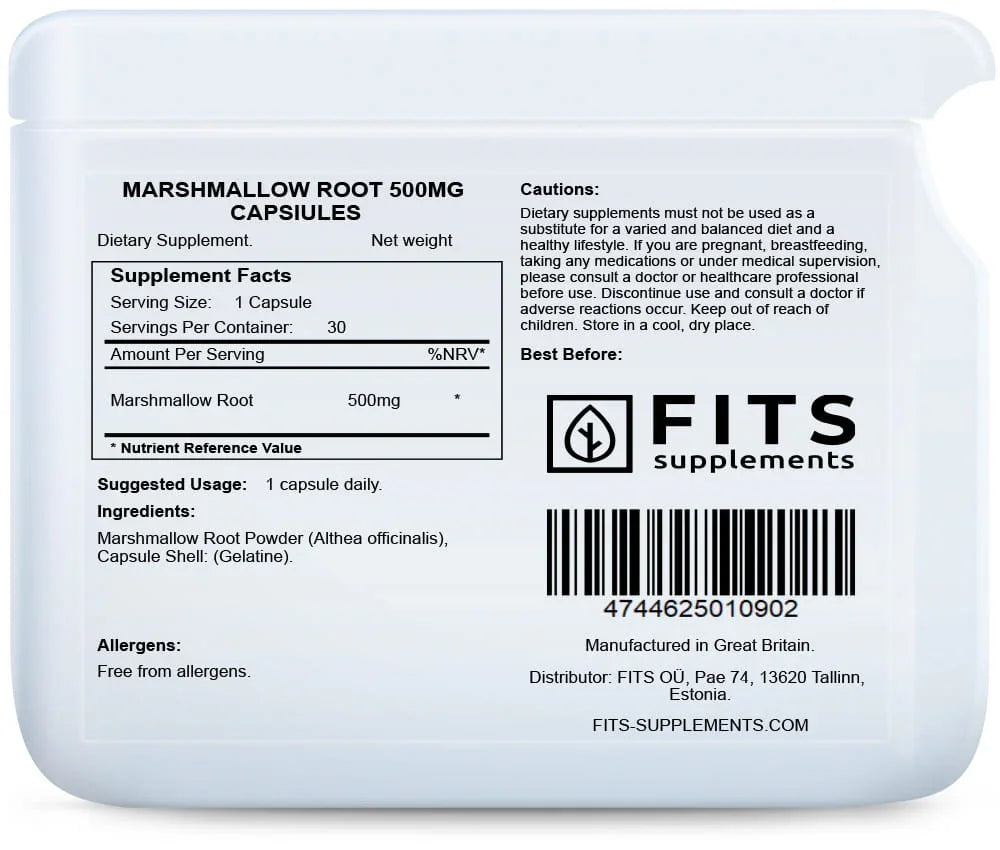 Marshmallow Root 500mg 30 capsules - FITS Dietary Supplements