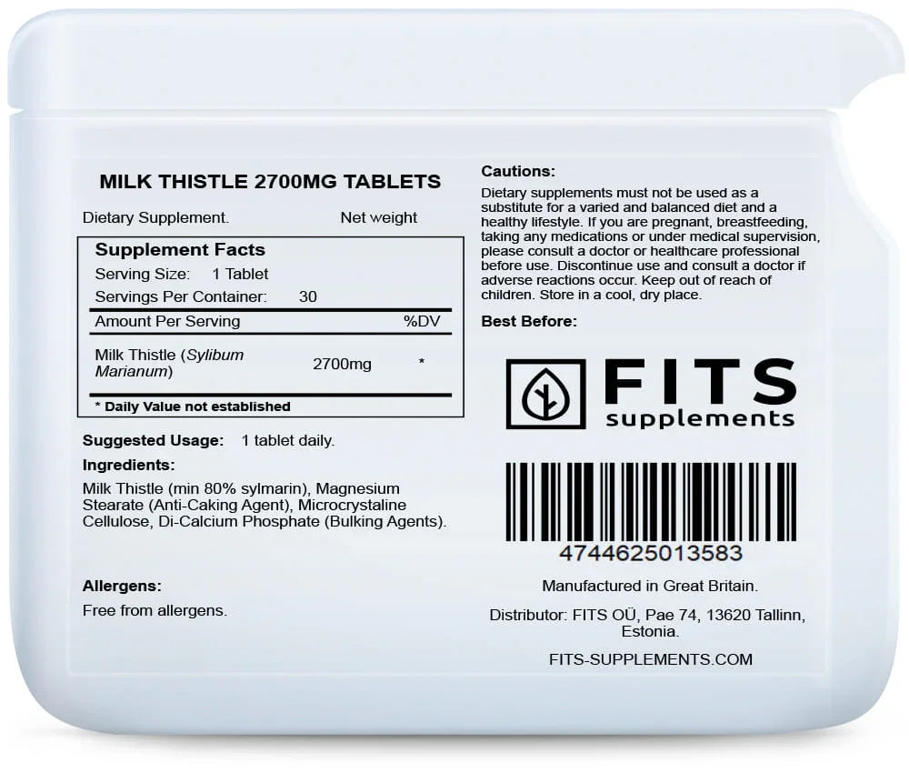 Milk Thistle 2700mg 30 tablets - FITS Dietary Supplements
