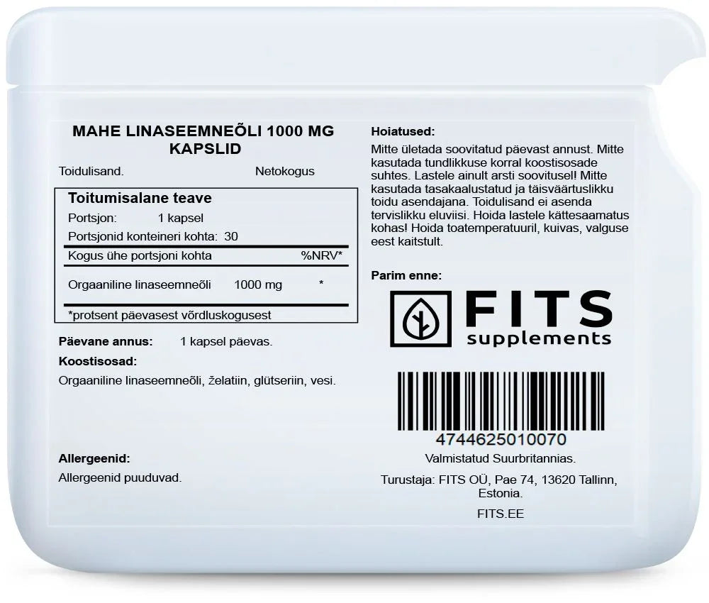 Flaxseed Oil 1000mg 30 softgels - FITS Dietary Supplements